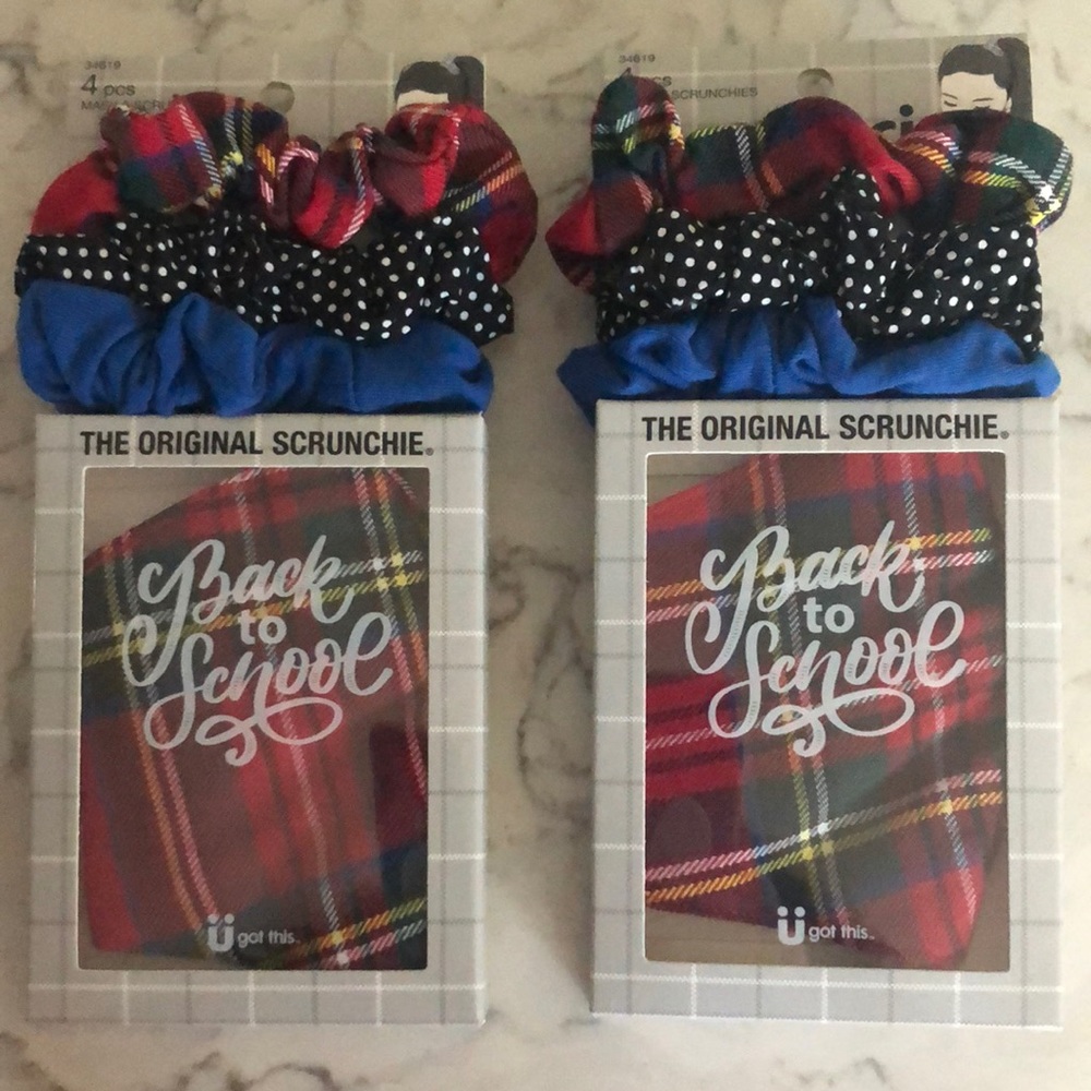 Two sets Scrunchie brand masks and scrunches. New in pkgs.